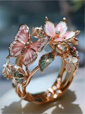 Elegant Butterfly Flower Shaped Open Ring, Quality Jewelry, Suitable For